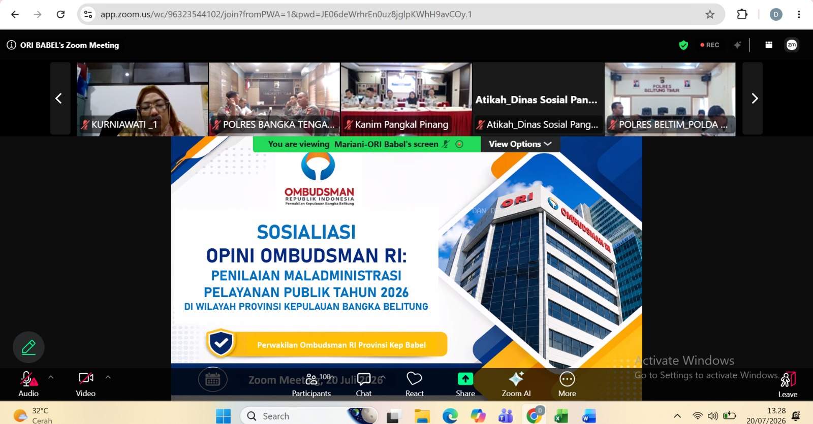 # Dinsospmd Bangka Barat Perkuat Kualitas Pelayanan Publik, Ikuti Sosialisasi Penilaian Ombudsman RI 2026